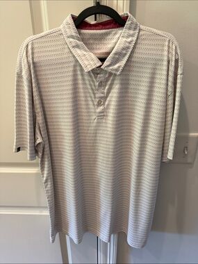Sezane White Polo with Navy Micro-Pattern
